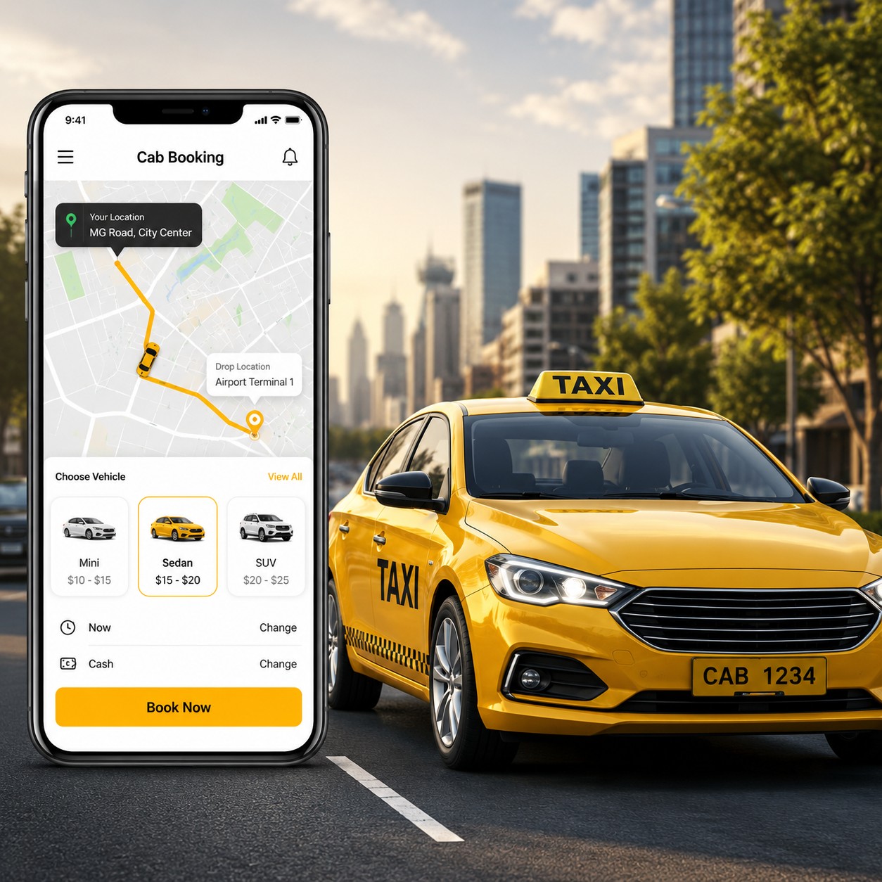 Cab booking app mockup