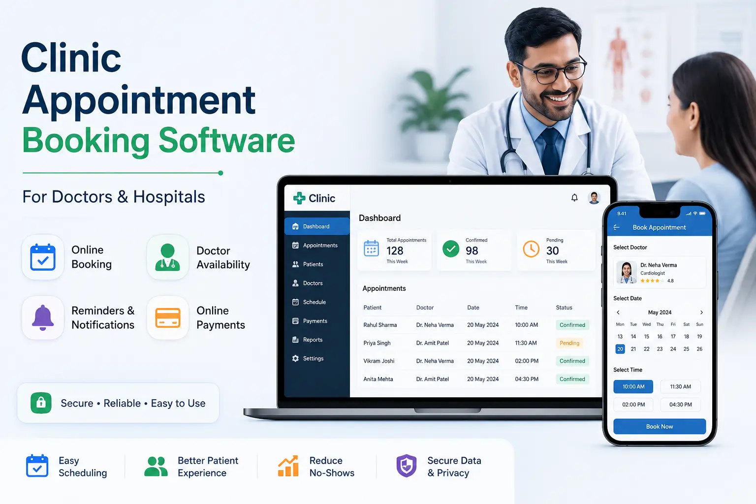 Clinic appointment booking software for doctors and hospitals