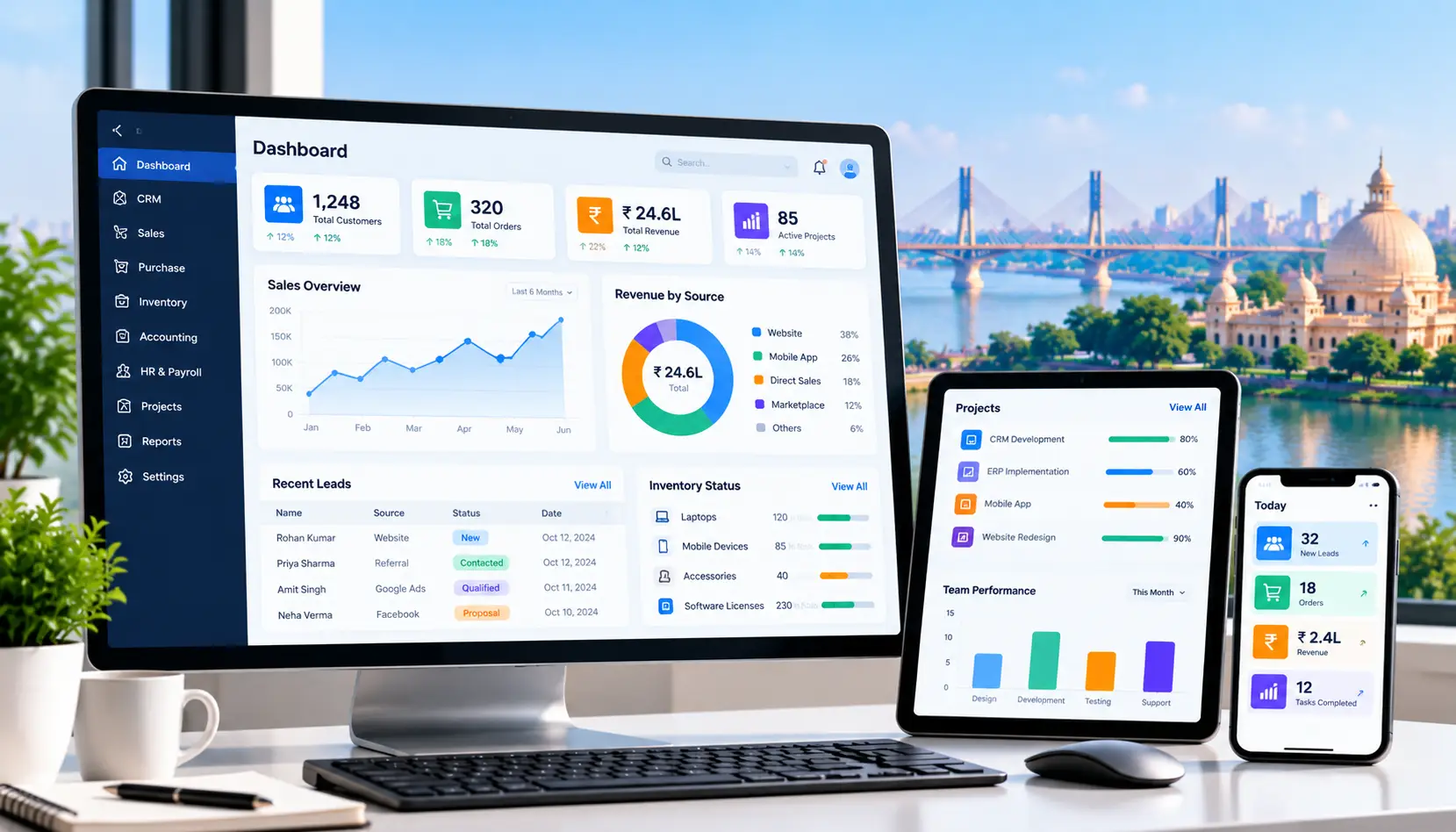 Custom business software dashboard for CRM ERP and operational reporting