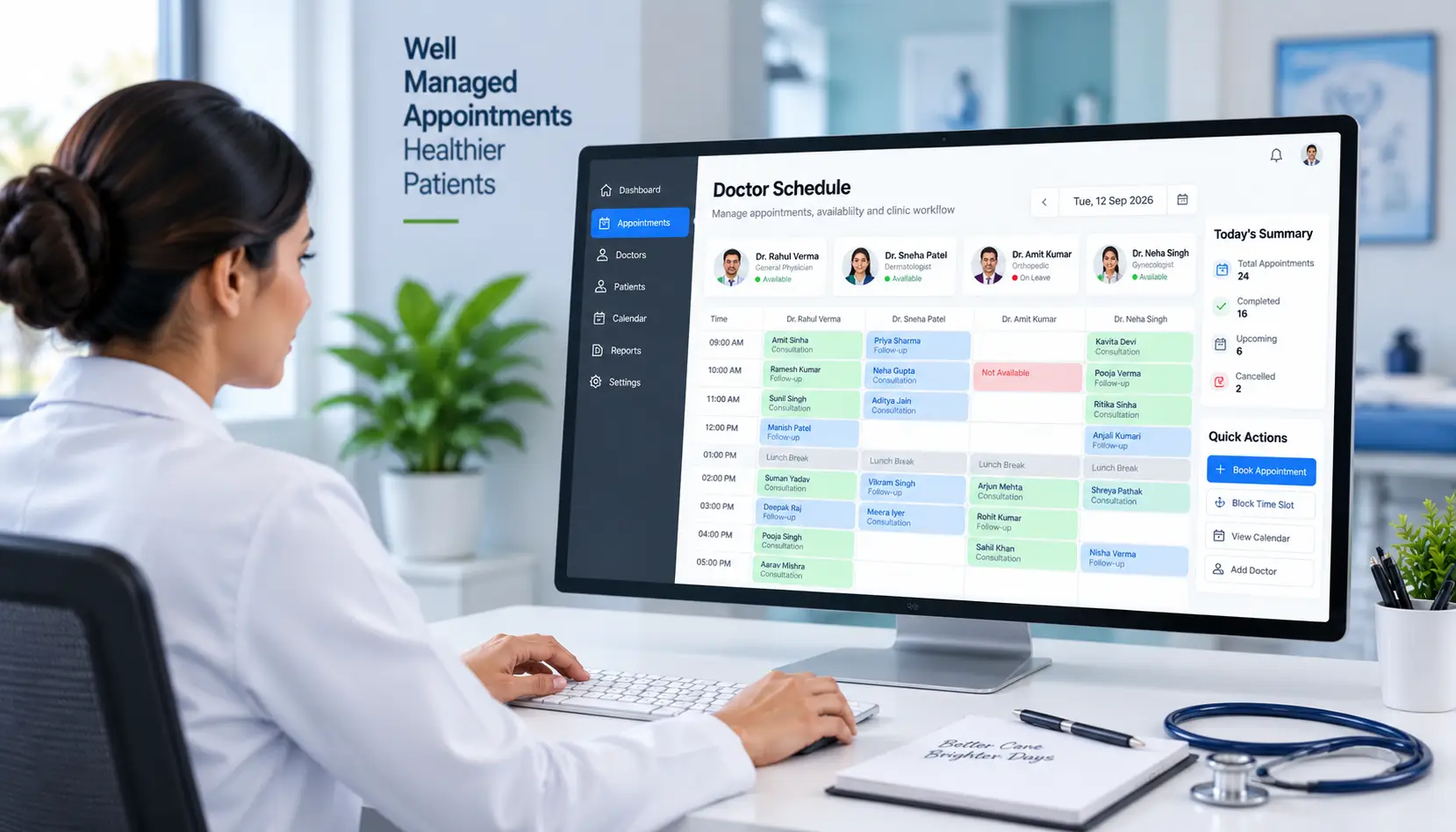 Doctor schedule management dashboard for clinic appointments
